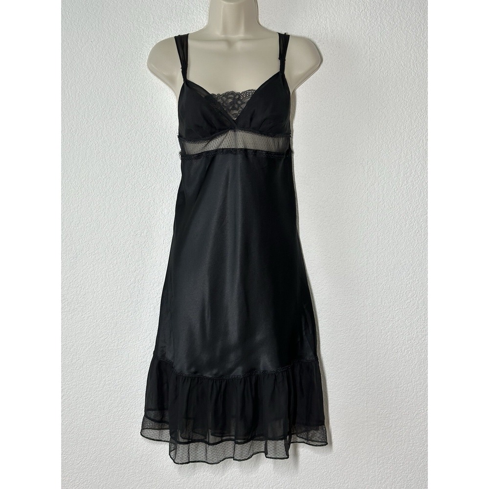 Y2K Victorias Secret Angels Slip Dress Nighty ShinyBlack Lace M Whimsigoth Fairy